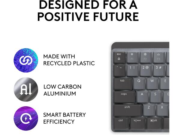 Logitech MX Mechanical Wireless Tactile Bluetooth, USB, trådløs, tactile knapper 