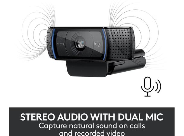 Logitech C920e HD Webkamera 1080p, H.264, bredskjerm, stereo, carl z 