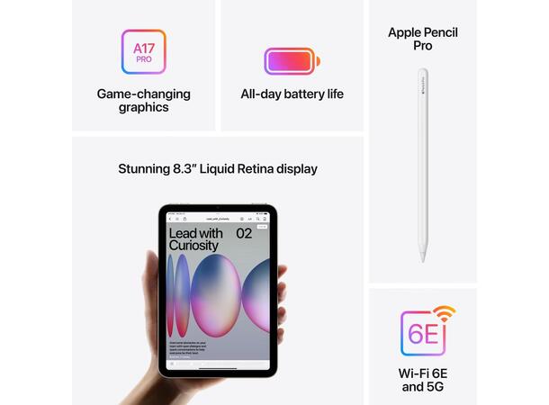 iPad mini (2024) 128GB 5G Grå A17 Pro-chip, 8,3" Liquid Retina-skjerm 