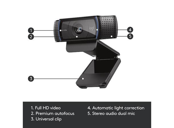 Logitech HD Pro C920 Webkamera Skype, Teams, Carl Zeiss 