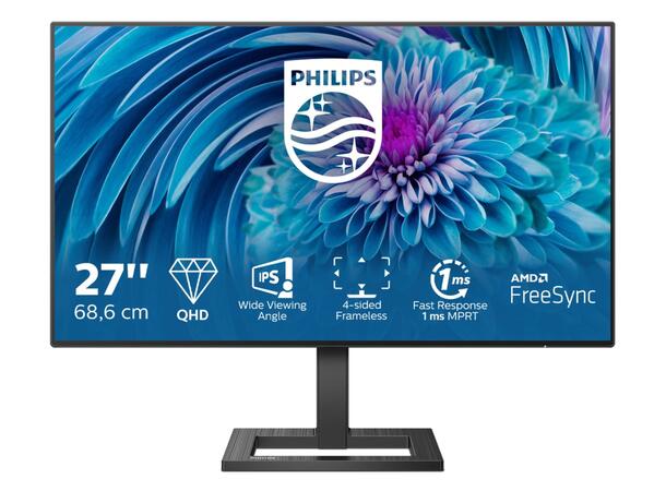 Philips 27" skjerm 275E2FAE/00 2560x1440 IPS, 75hz, 1ms, 1000:1, Speake 