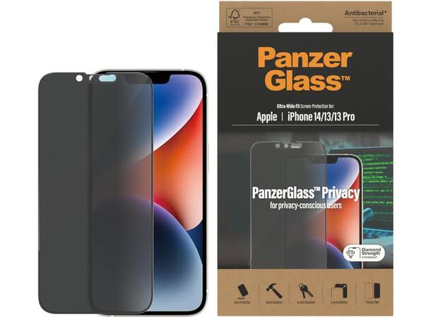 PanzerGlass Privacy IP16E/14/13/13 Pro Passer til iPhone 16E/14, 13 og 13 Pro 