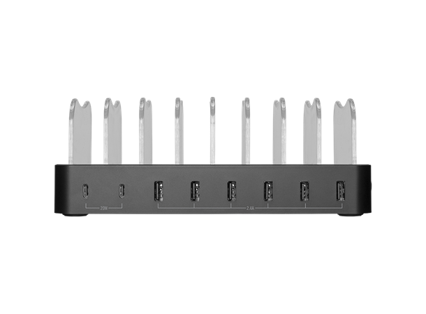 Deltaco Ladestasjon 8-Ports 75W 6xUSB-A, 2xUSB-C PD (20W) 