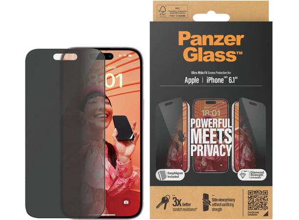 PanzerGlass Privacy IP15 Passer til iPhone 15 