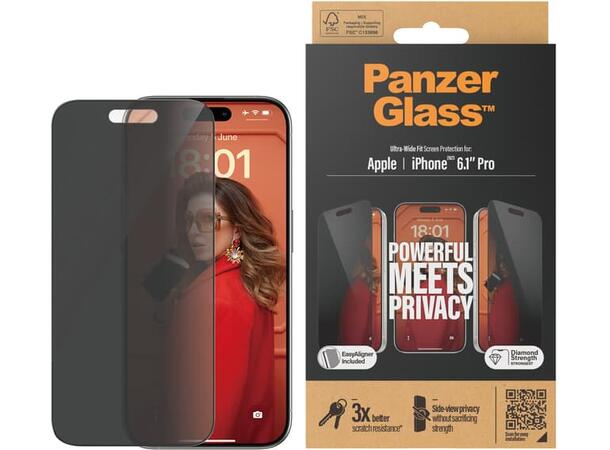 PanzerGlass PrivacyIP 15 Pro Passer til iPhone 15 Pro 