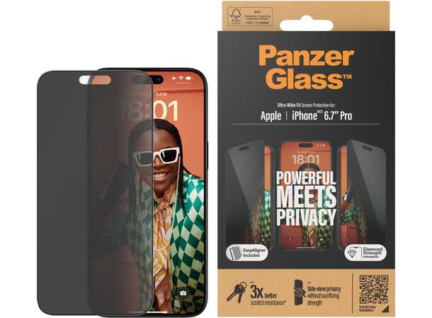 PanzerGlass Privacy IP 15 Pro Max Passer til iPhone 15 Pro Max 