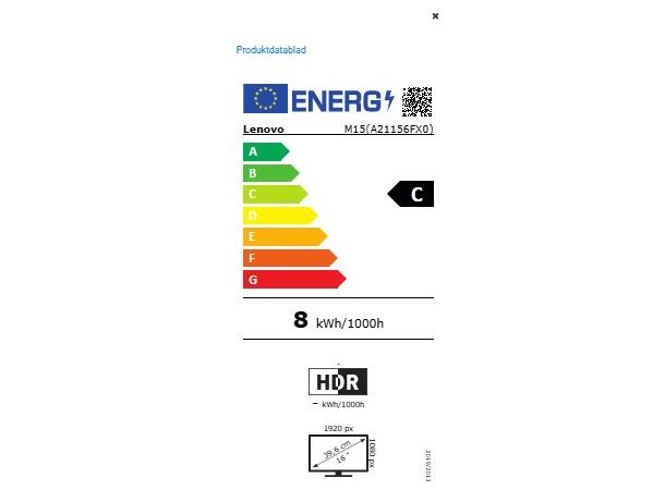 Lenovo ThinkVision M15 15.6inch 15,6" 16:9 Bærbar skjerm, UBC-C 
